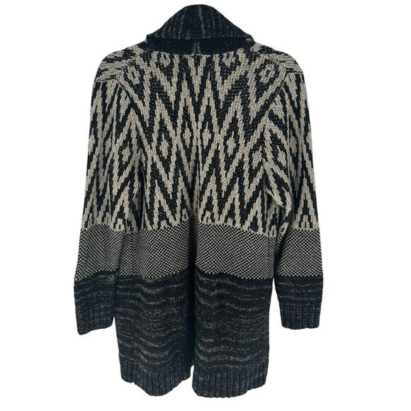Lucky Brand Sweater Womens 1X Black Cardigan Wool Blend Open Front Long Boho - Picture 2 of 16